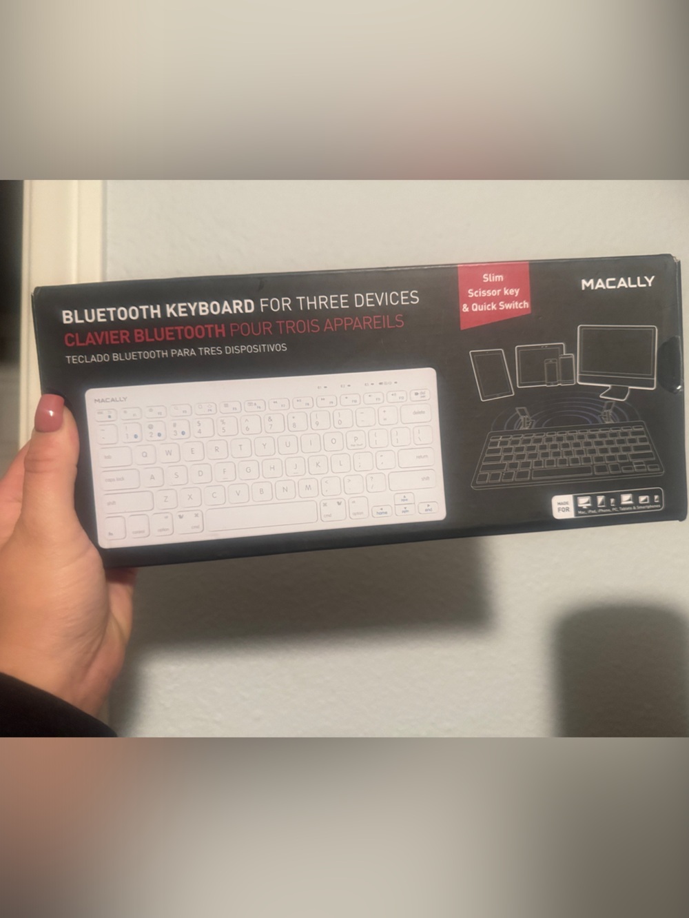 Slim White Bluetooth Keyboard — Connects to Three Devices